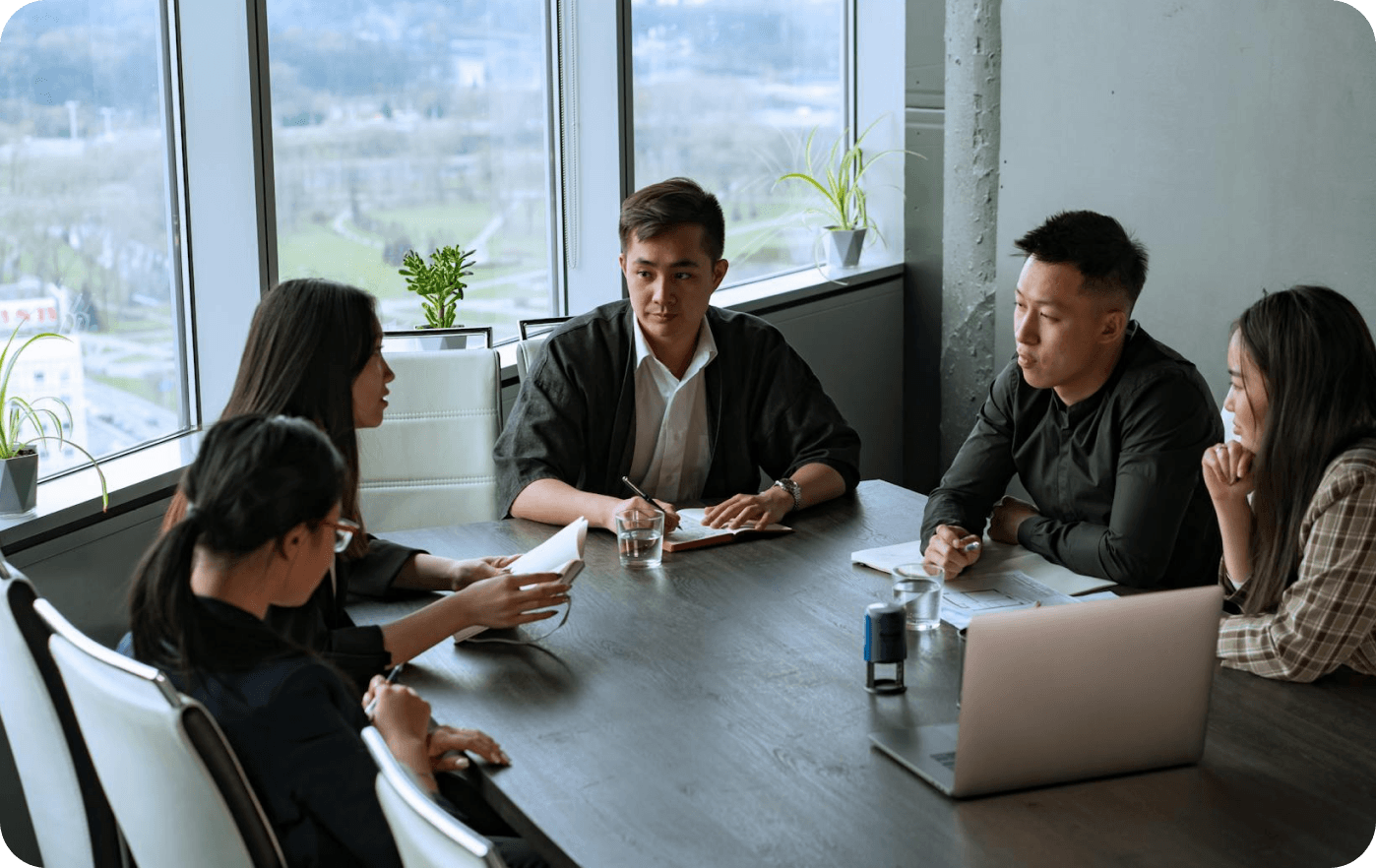 Team working in a modern hybrid office
